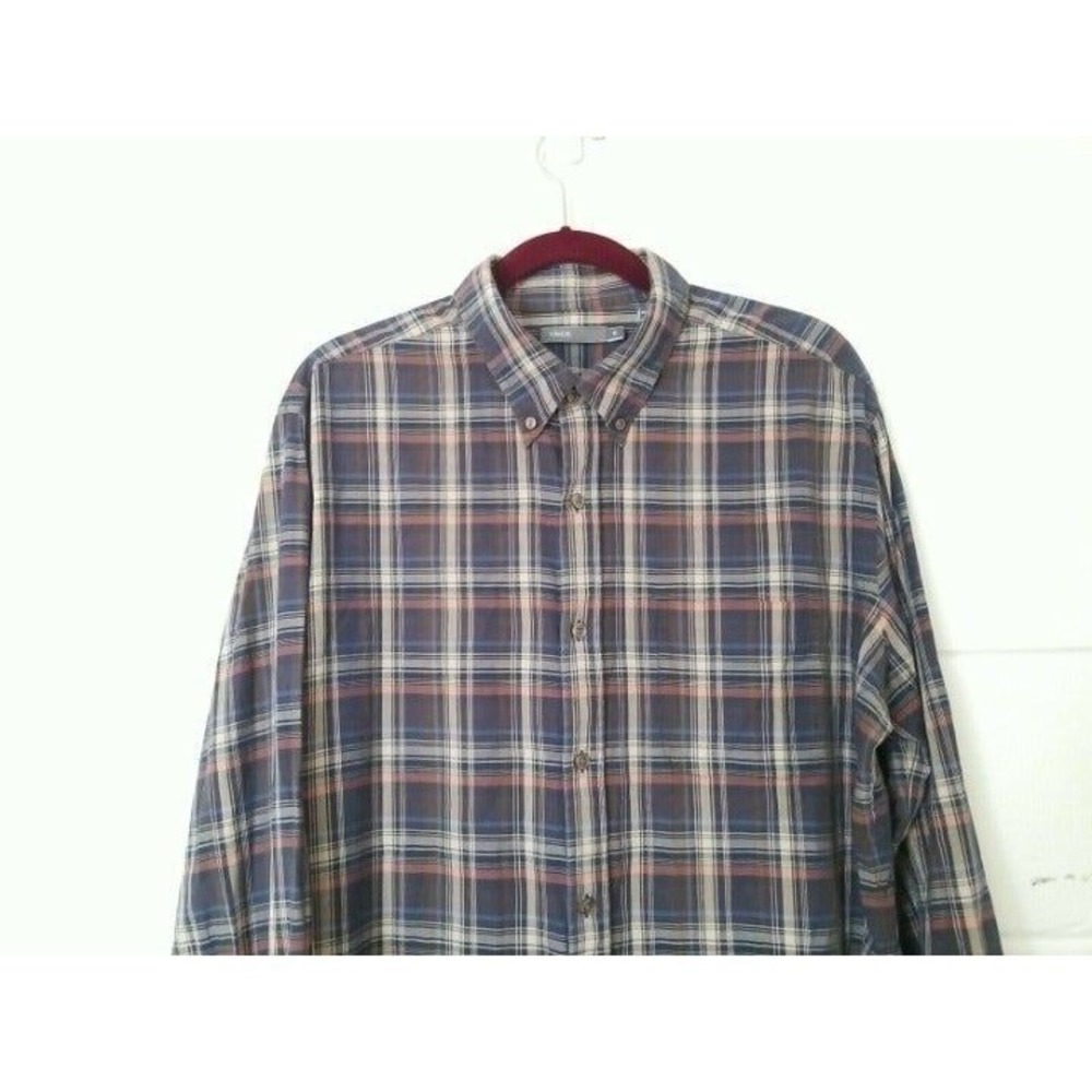 Vince Mens Long Sleeve Button Down Shirt XL Brown 100% Cotton‎ Plaid